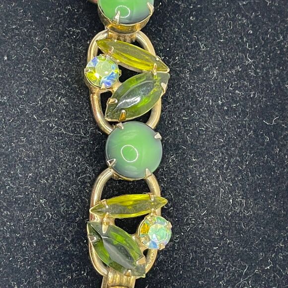 Juliana DeLizza & Elster Vintage Green Rhinestone Glass Bracelet #6700 - Picture 13 of 13